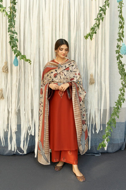 URGE 3PC Dhanak Embroidered Suit with Digital Printed Shawl – ZC651