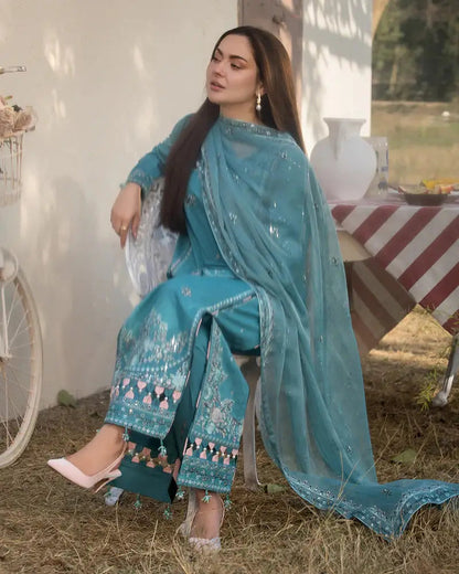 Dhanak 3PC Embroidered Shirt with Chiffon Embroidered Dupatta – ZC3276