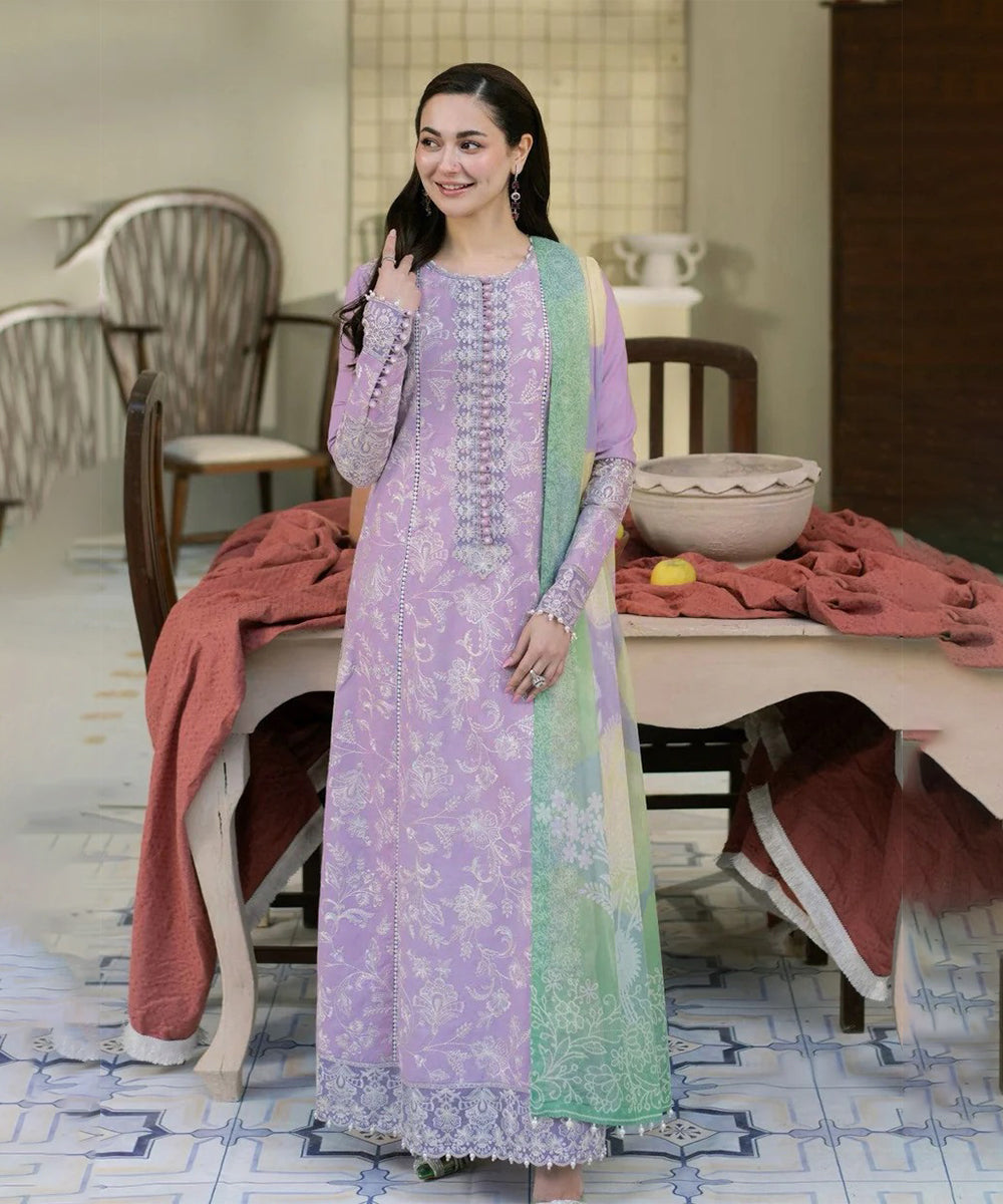 Dhanak 3PC Embroidered Shirt with Digital Printed Wool Shawl – ZC3307