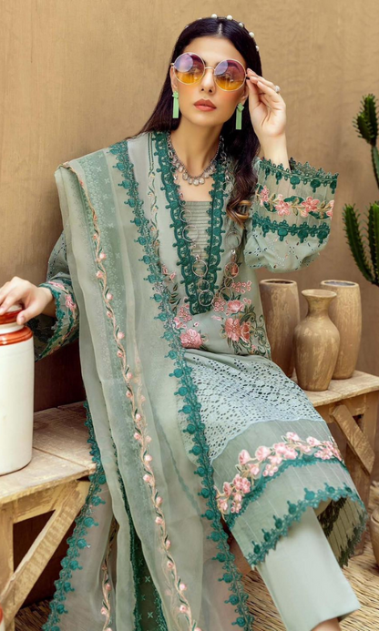 Dhanak 3PC Embroidered Shirt with Organza Embroidered Dupatta – ZC3292