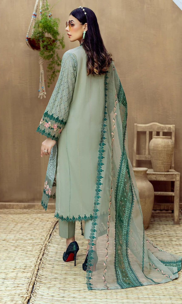 Dhanak 3PC Embroidered Shirt with Organza Embroidered Dupatta – ZC3292