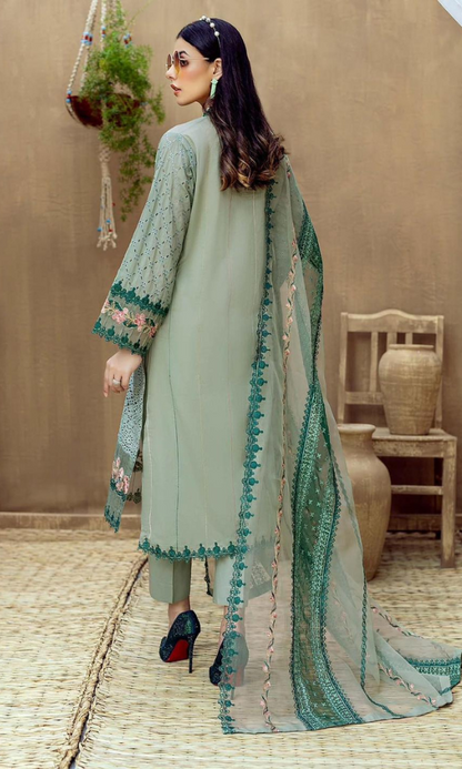 Dhanak 3PC Embroidered Shirt with Organza Embroidered Dupatta – ZC3292