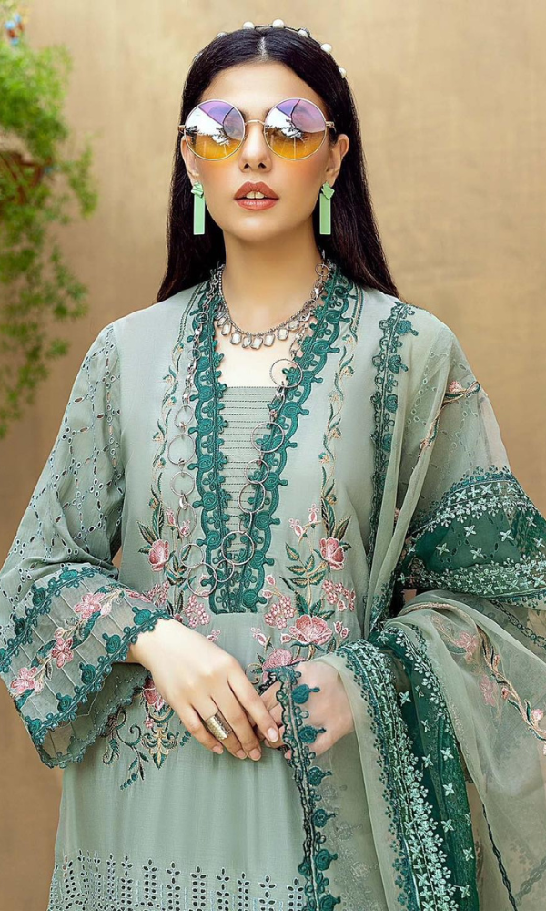 Dhanak 3PC Embroidered Shirt with Organza Embroidered Dupatta – ZC3292