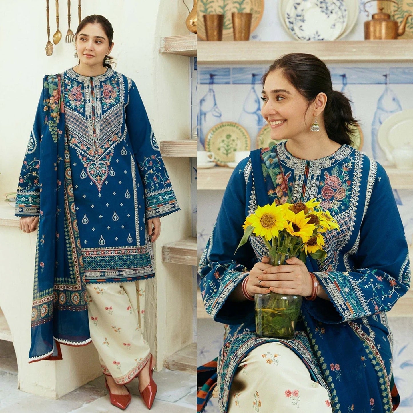 Dhanak Luxe 3PC Embroidered Shirt with Digital Printed Wool Shawl – ZC668