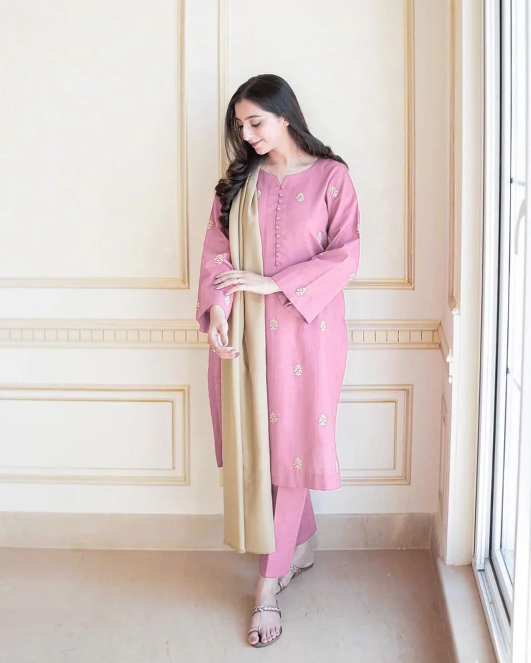 Dhanak 3PC Embroidered Ensemble – ZC1298