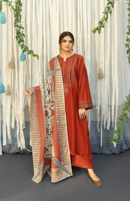 URGE 3PC Dhanak Embroidered Suit with Digital Printed Shawl – ZC651
