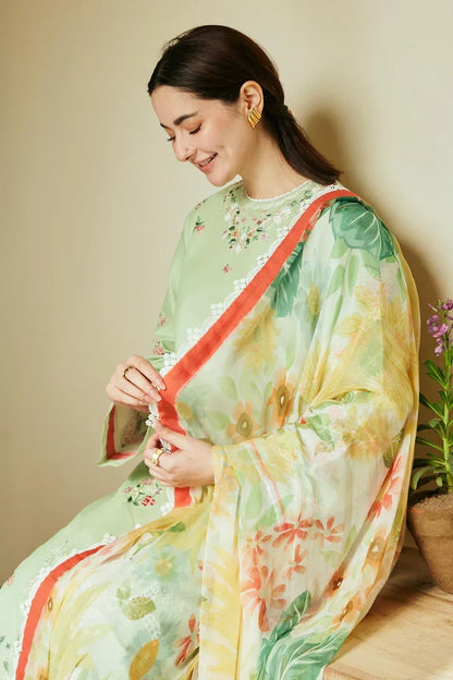 Dhanak 3PC Embroidered Shirt with Digital Printed Wool Shawl – ZC3238