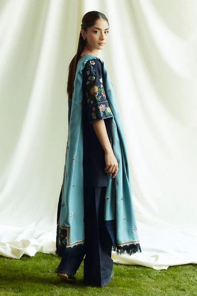 Zara Shahjahan 3PC Dhanak Embroidered Shirt with Digital Printed Shawl – ZC281