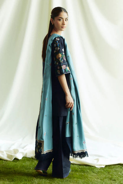 Zara Shahjahan 3PC Dhanak Embroidered Shirt with Digital Printed Shawl – ZC281