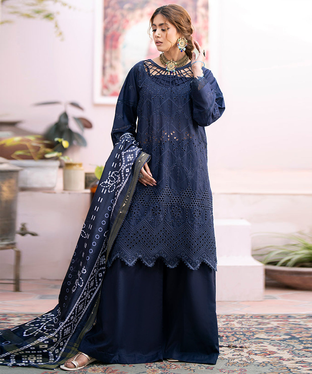 QALAMKAR 3PC Chikankari Dhanak Embroidered Suit with Digital Printed Wool Shawl – ZC118