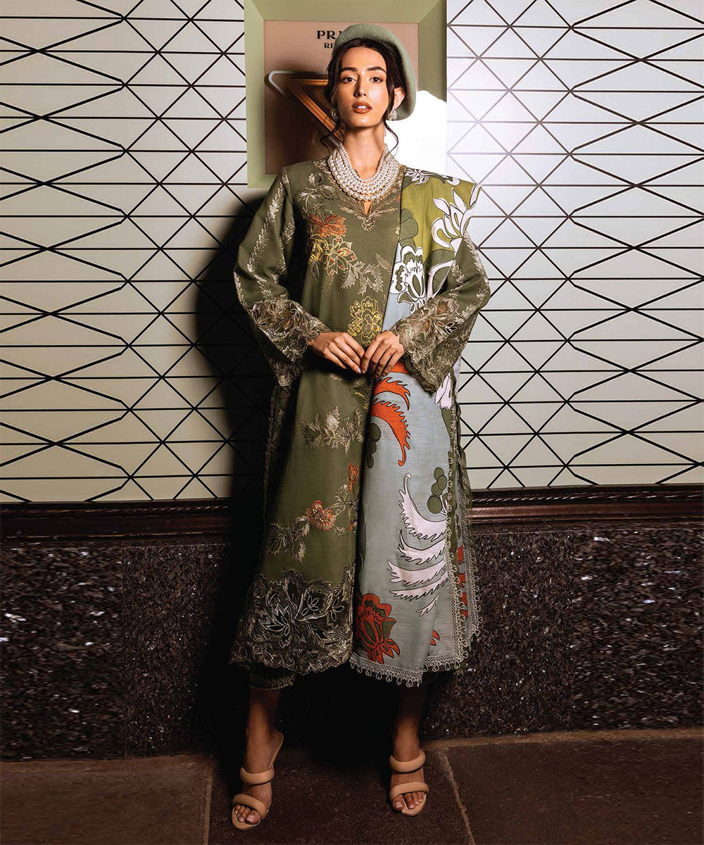 MUSHQ Dhanak 3PC Embroidered Suit with Digital Printed Wool Shawl – ZC103