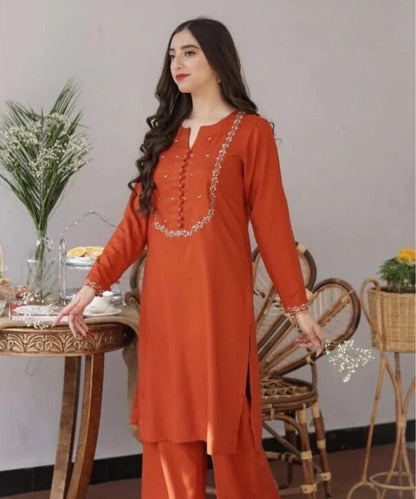 Aisling Dhanak 3PC Embroidered Suit with Wool Shawl – ZC1291